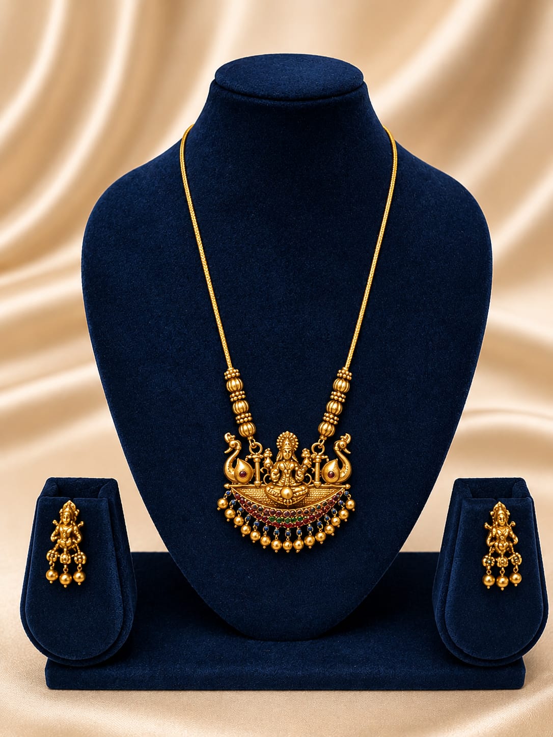 Multistone Lakshmi Peacock Chain With Earrings