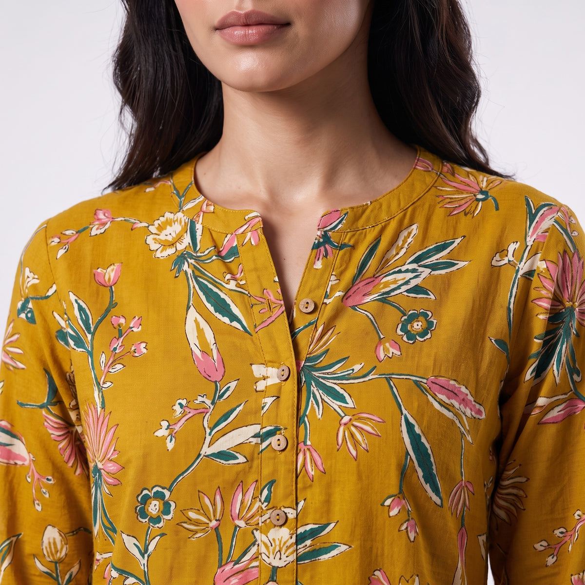 Mustard Floral Short Tunic Set