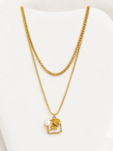 ROSE PEARL DOUBLE LAYERED NECKLACE