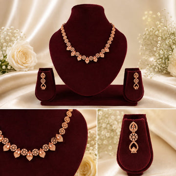 Rose Gold Fire Opal AD Choker With Earrings