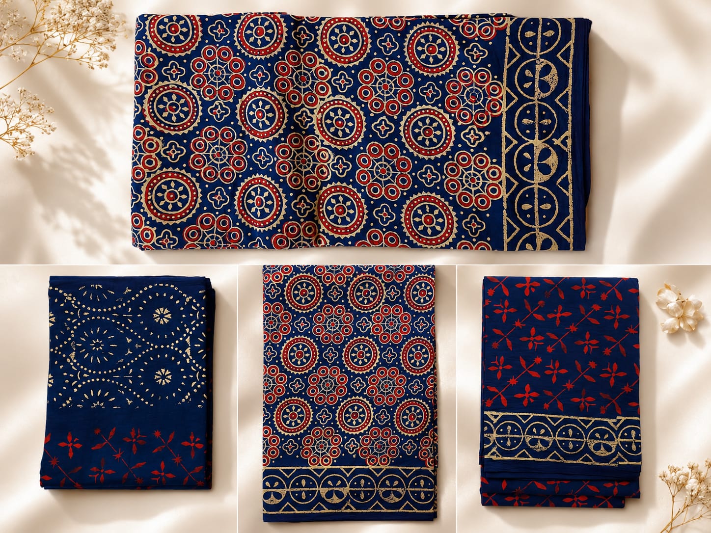 ROSY INDIGO COTTON UNSTITCHED DRESS MATERIAL
