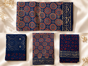 ROSY INDIGO COTTON UNSTITCHED DRESS MATERIAL