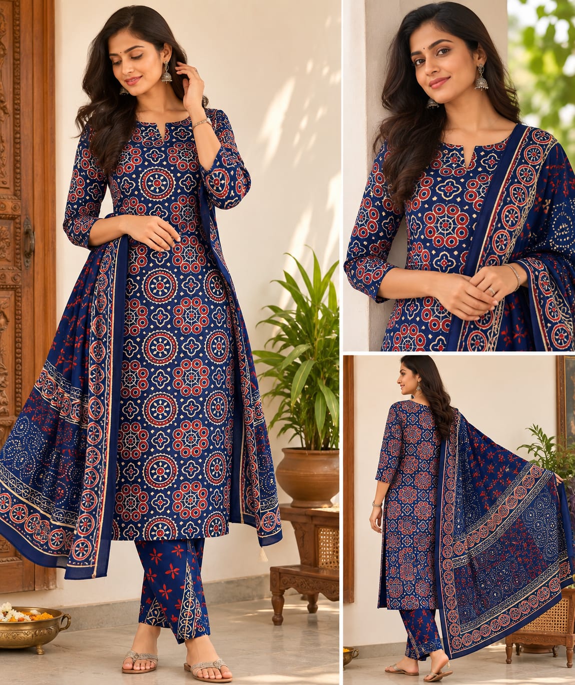 ROSY INDIGO COTTON UNSTITCHED DRESS MATERIAL