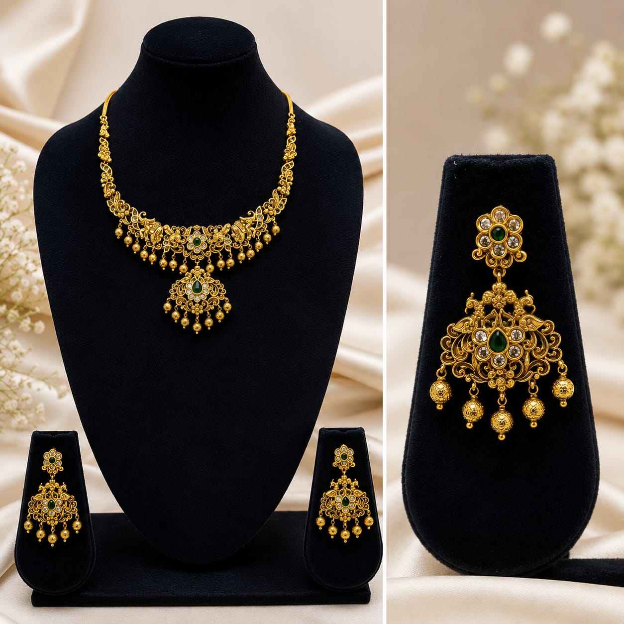 EMERALD GREEN ELEPHANT NECKLACE WITH EARRINGS