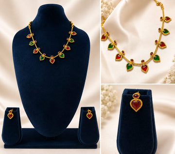 SIMPLE GREEN AND RED NAGAPADA NECKLACE WITH EARRINGS