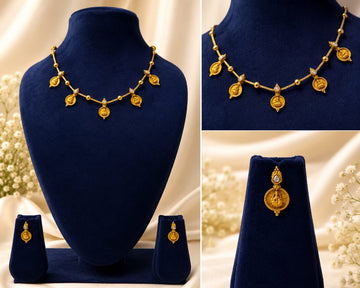 SIMPLE LAKSHMI COIN NECKLACE WITH EARRINGS