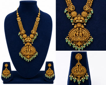 PASTEL GREEN  STONE WITH KRISHNA RADHA NECKLACE WITH EARRINGS