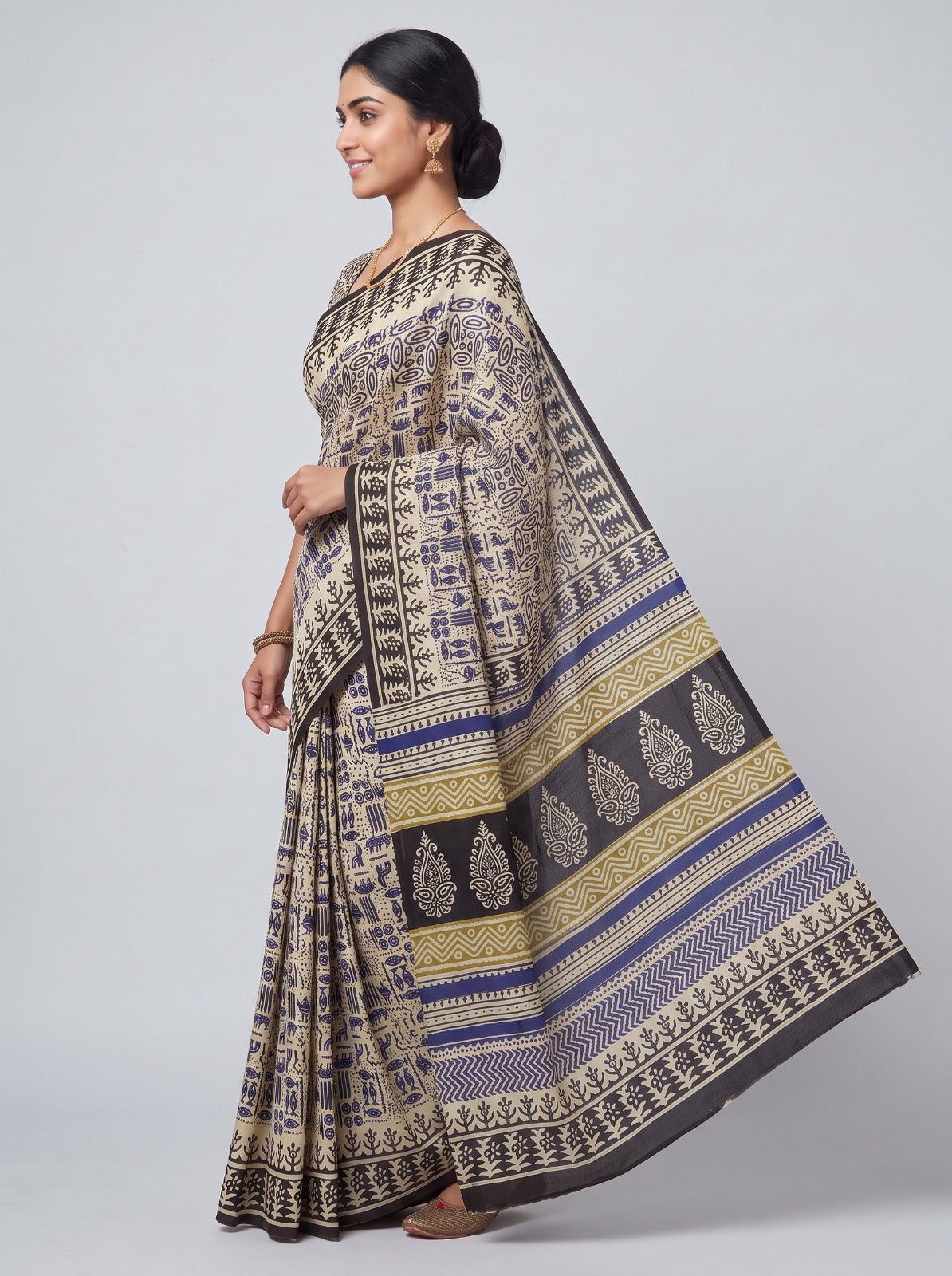 Indigo Animal Kingdom  Mul Cotton Saree