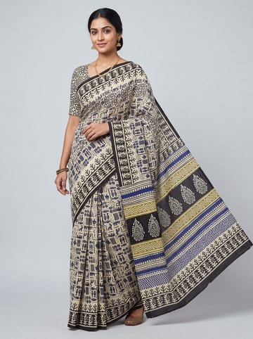Indigo Animal Kingdom  Mul Cotton Saree
