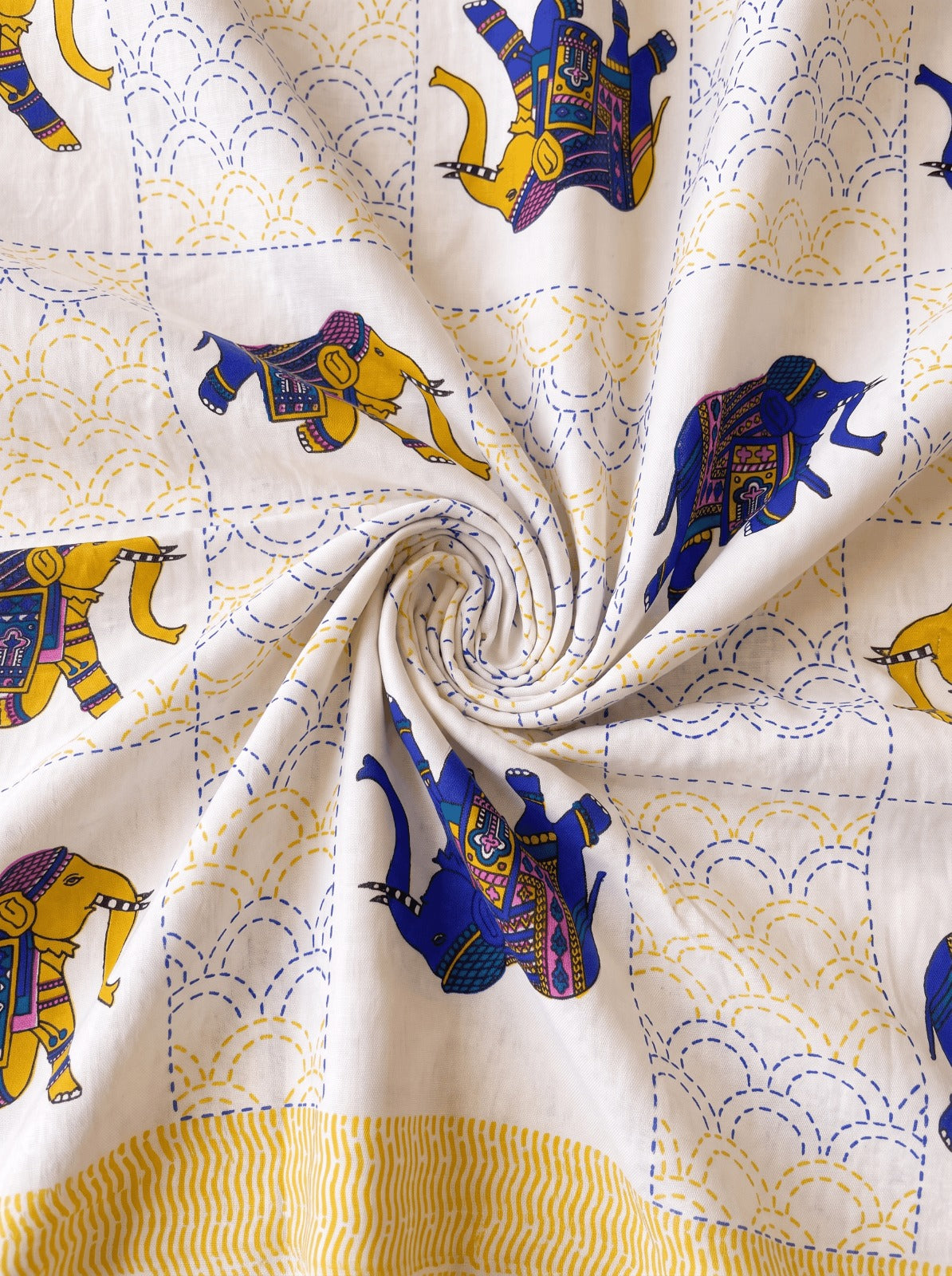 Royale Multicolour Elephant ( Y &b) Jaipur Cotton Bedsheet With 2 Pillow Covers  Size-93x108 Inch ( Rj 1g)