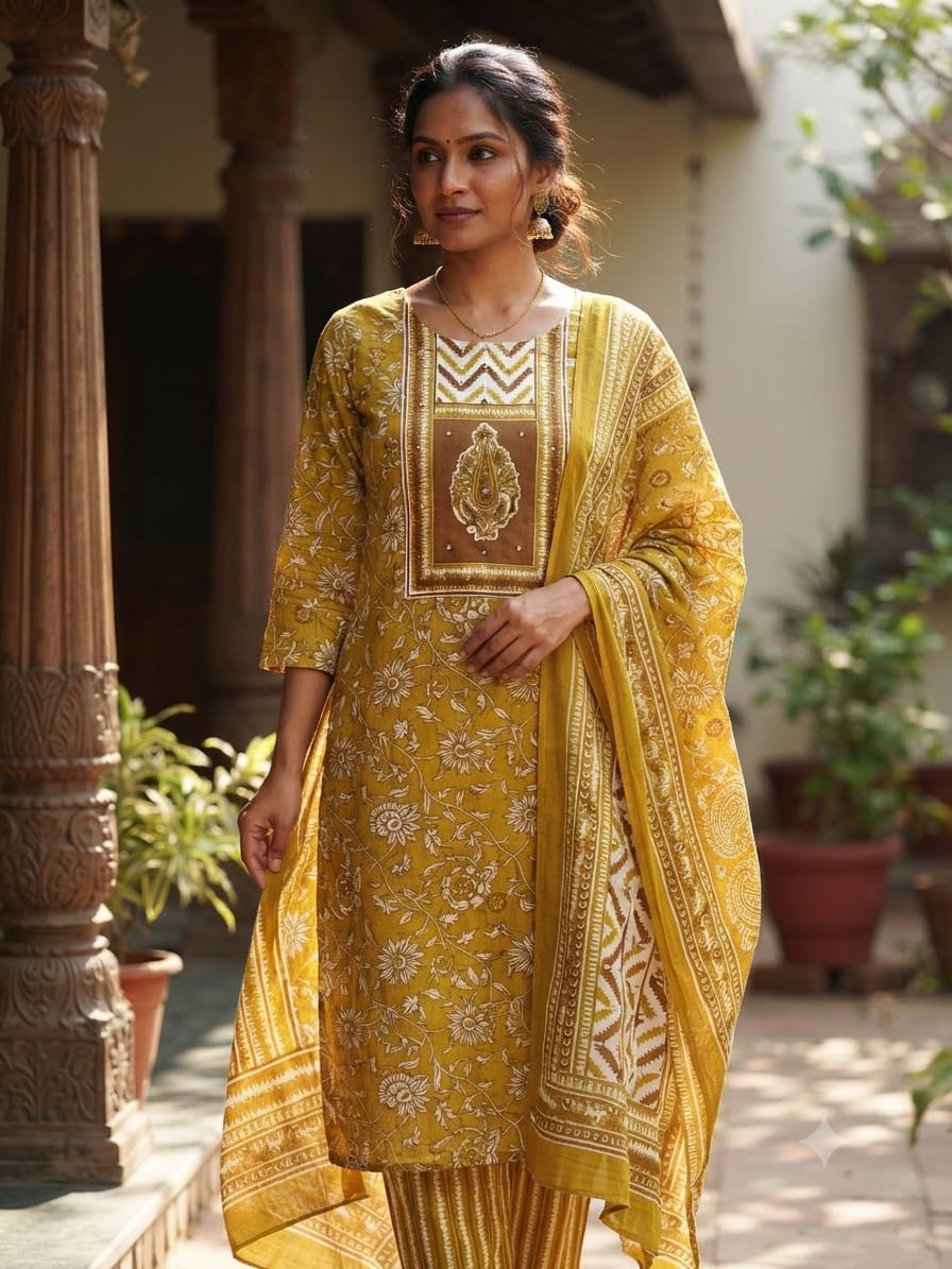 YELLOW MALHAR COTTON UNSTITCHED SUIT