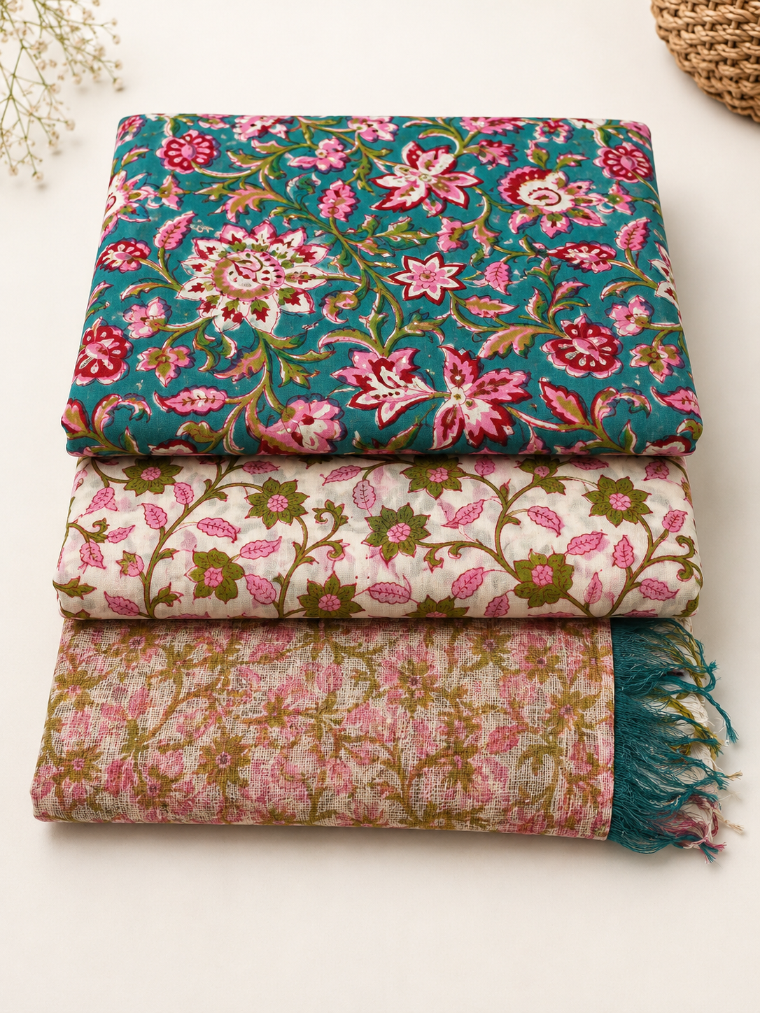 KOTA BLOSSOM  COTTON UNSTITCHED SUIT WITH KOTA DORIYA SHAWL