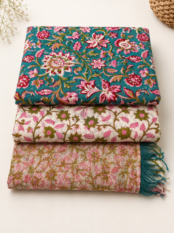 KOTA BLOSSOM  COTTON UNSTITCHED SUIT WITH KOTA DORIYA SHAWL